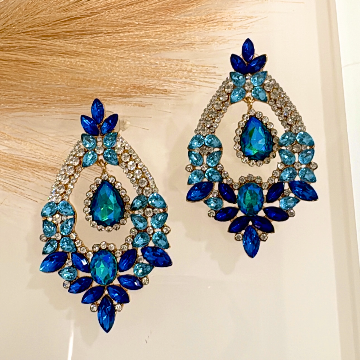 Βραδινά σκουλαρίκια με τιρκουάζ & μπλε κρυστάλλους